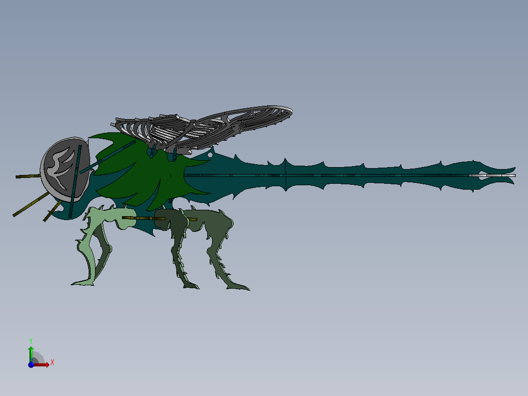 蜻蜓钣金拼图 3D模型SolidWorks三维设计图右视图
