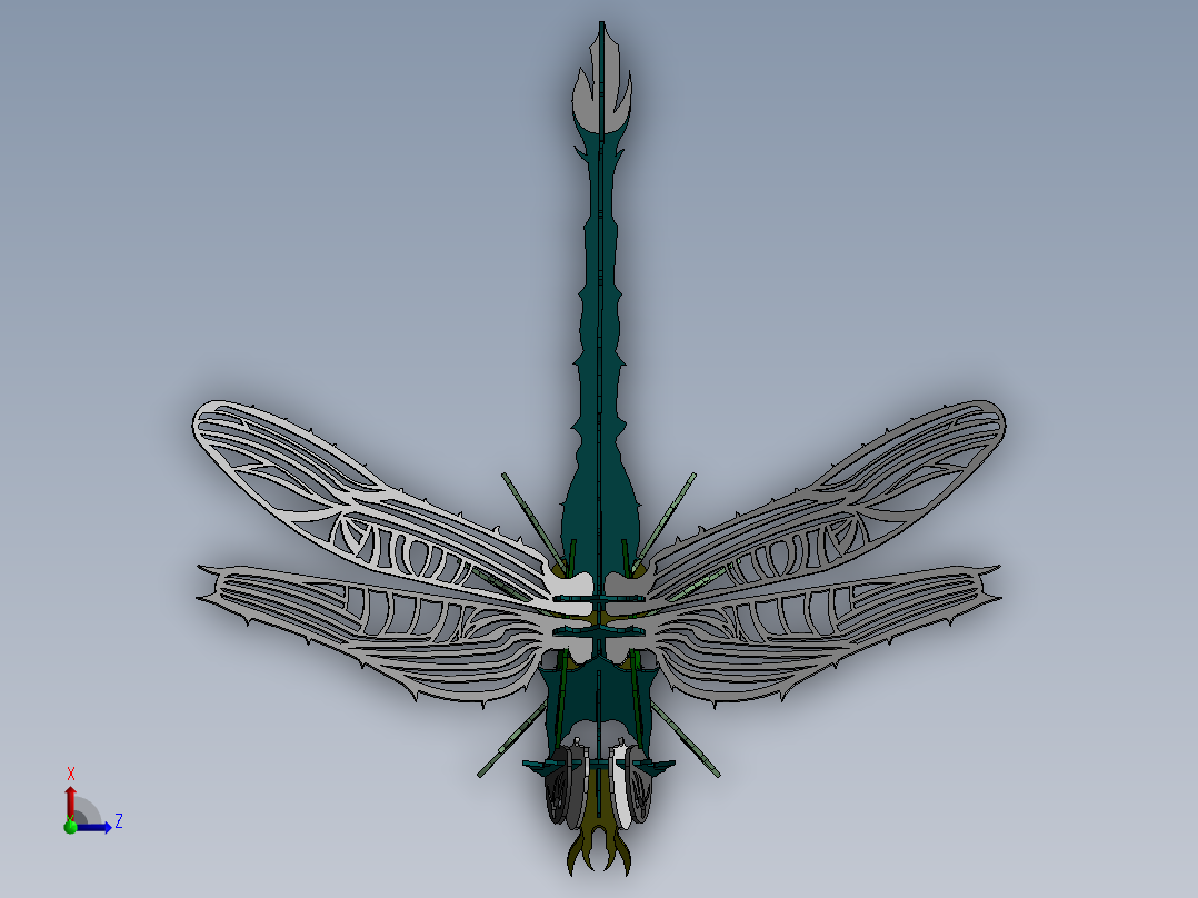 蜻蜓钣金拼图 3D模型SolidWorks三维设计图俯视图