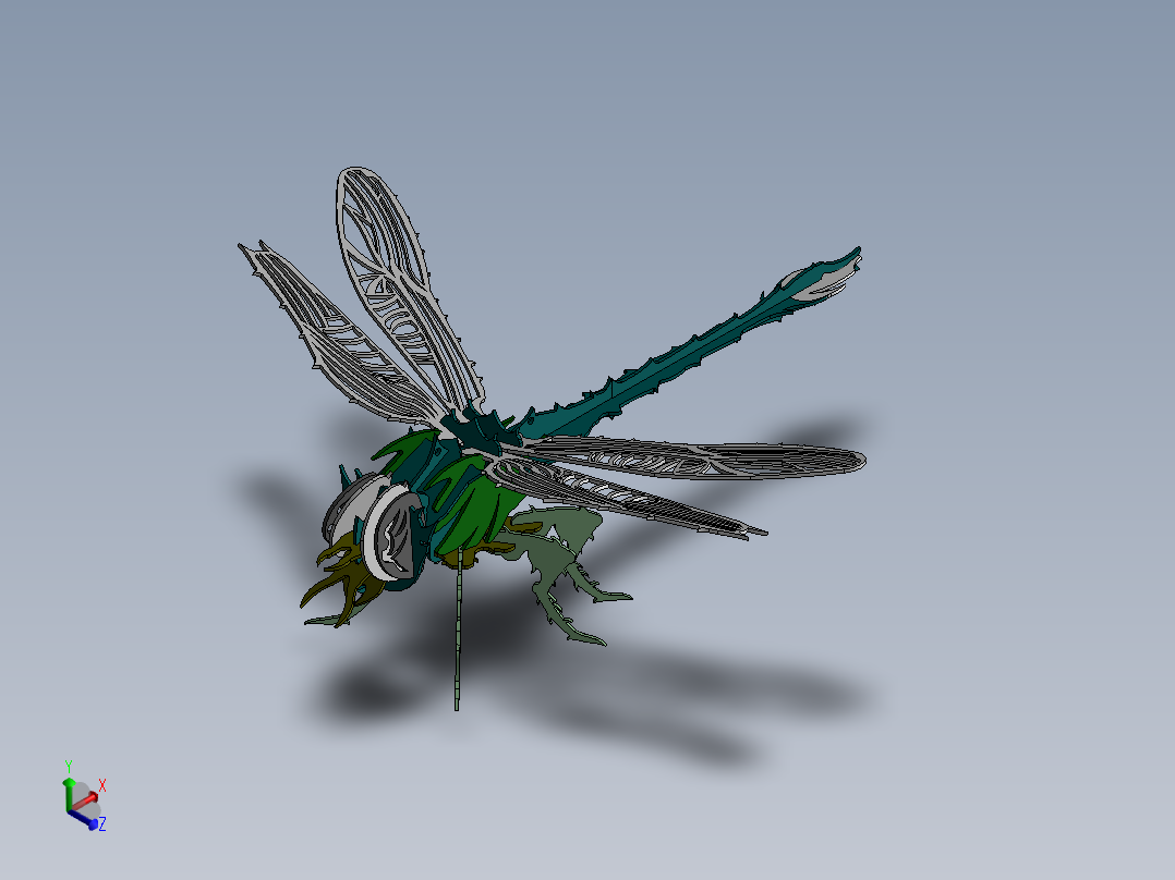 蜻蜓钣金拼图 3D模型SolidWorks三维设计图正等轴测图