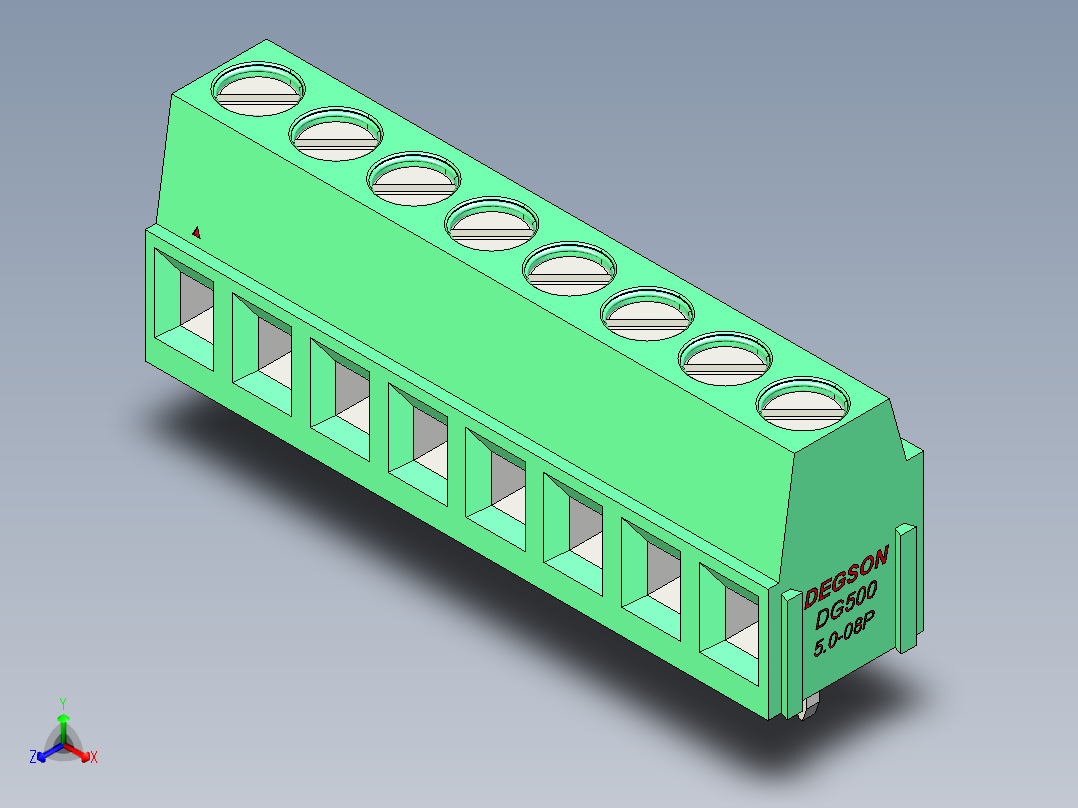 DEGSON DG500 系列 5.05.087.62mm 接线端子-DG500-5.0-08P-14-00AH正等轴测图