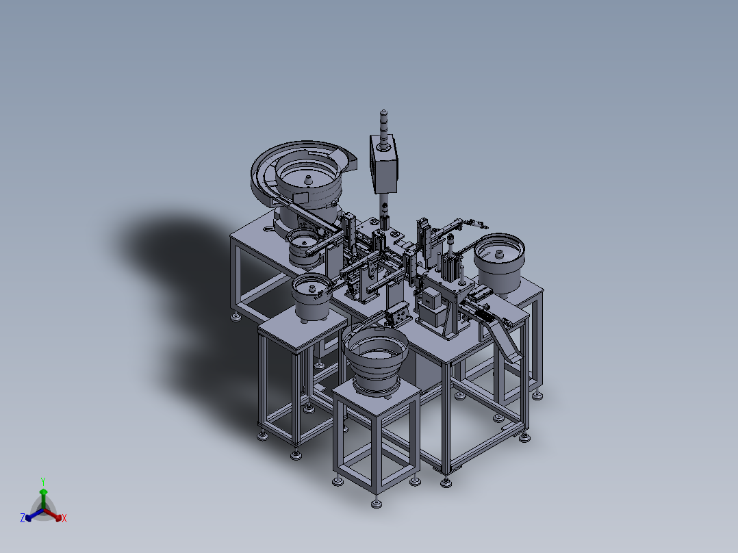 前支架板上垫片、轴承、压片一体组装机正等轴测图