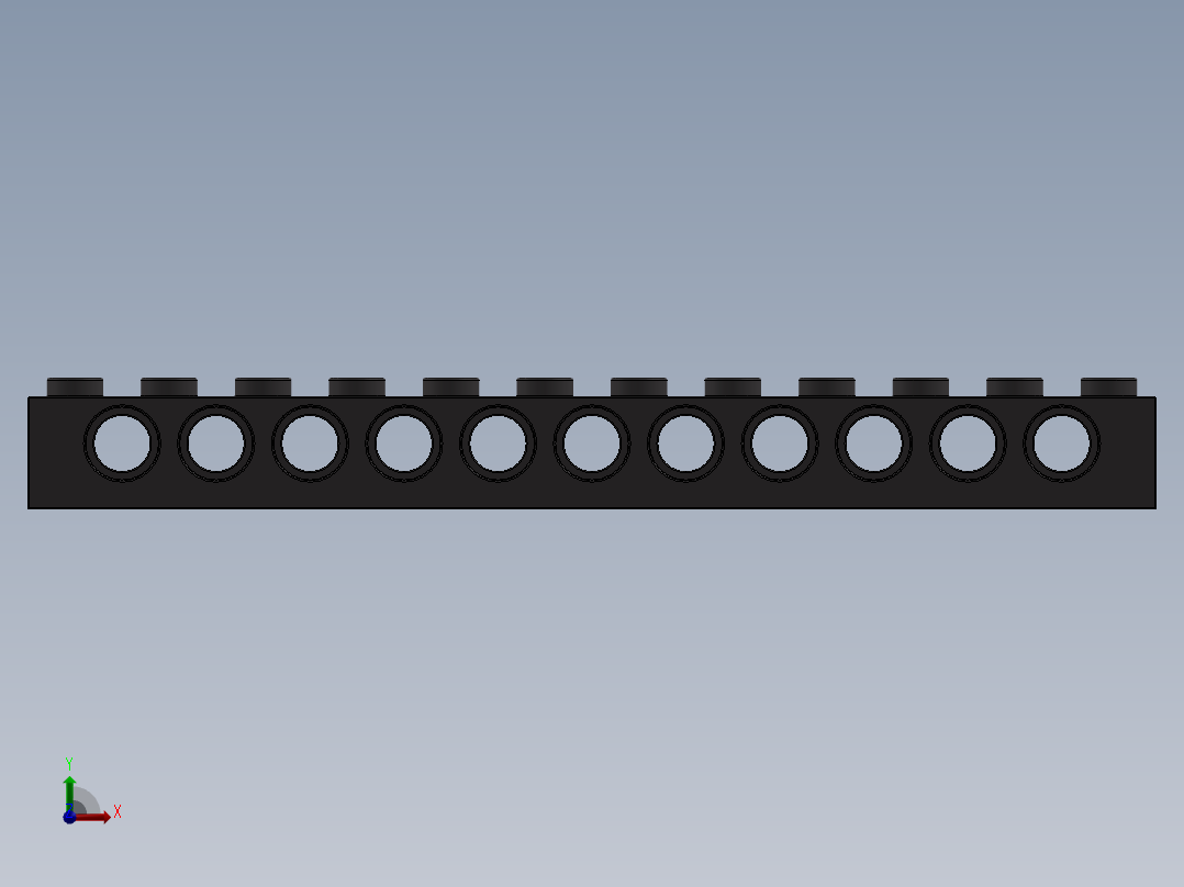 乐高机械组积木（横梁）-4210963 - 3895 Dark Stone Grey Technic Brick 1 x 12 with Holes前视图