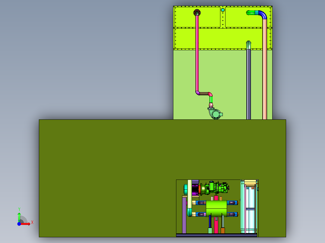 工业冷水机组工厂冷却装置前视图