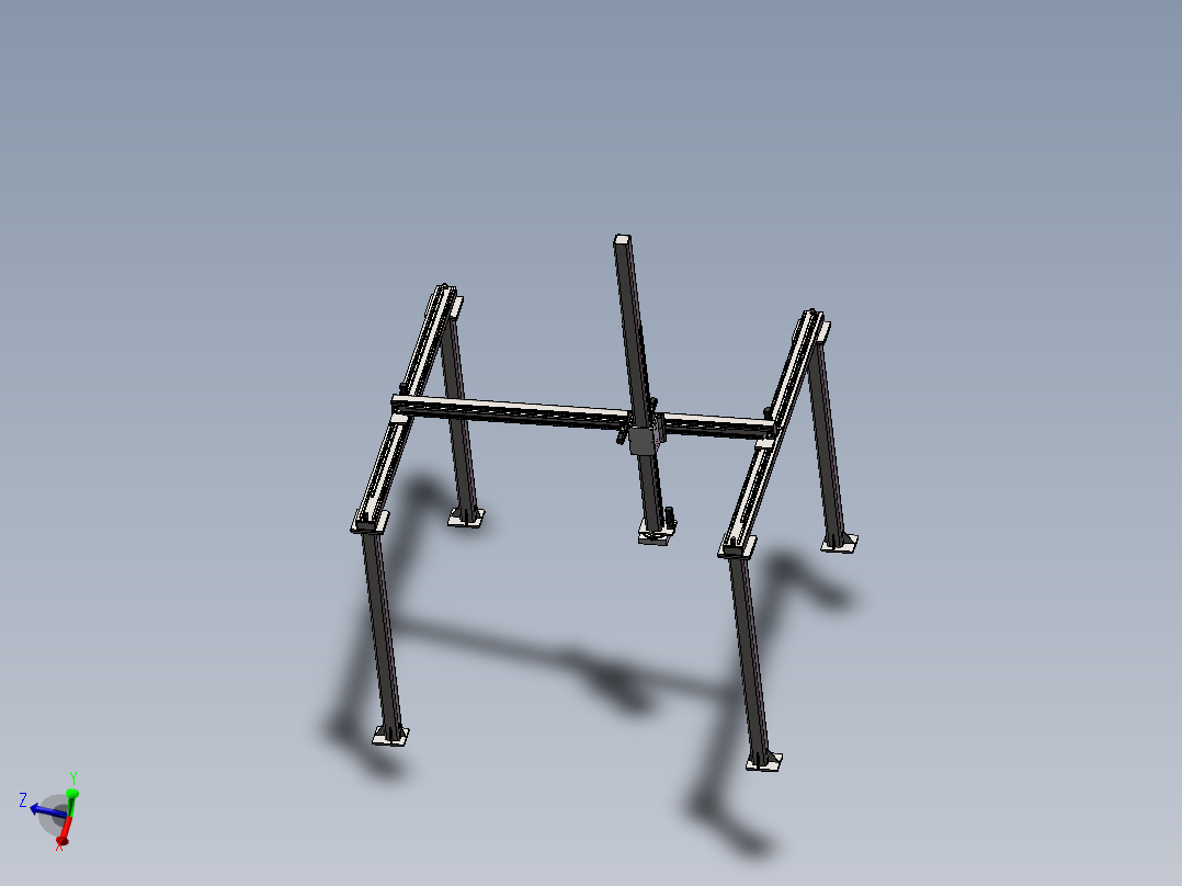 四轴齿轮齿条桁架机械手3d图纸+2d装配图 龙门上下料机械手3d模型主视图