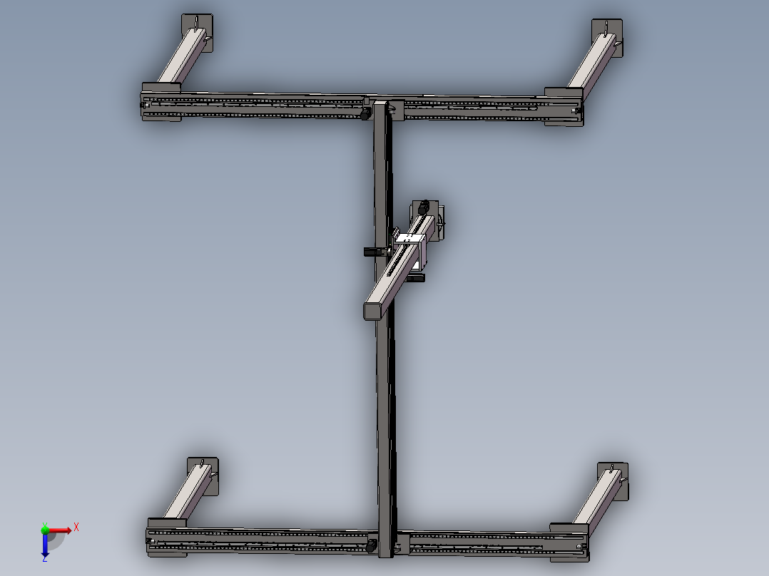 四轴齿轮齿条桁架机械手3d图纸+2d装配图 龙门上下料机械手3d模型俯视图