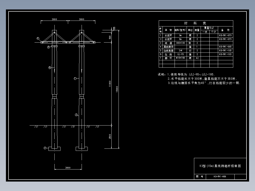 068 K3型(15m)直线跨越杆