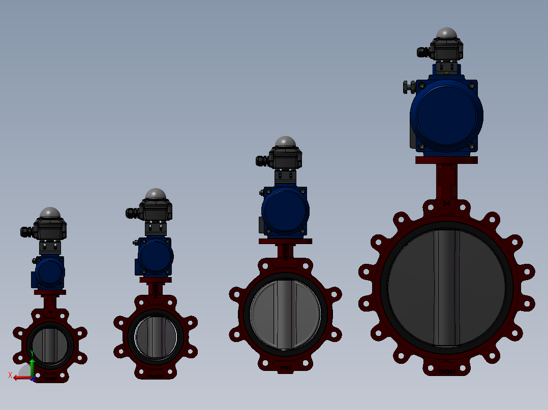 4款PN10凸耳蝶阀模型后视图