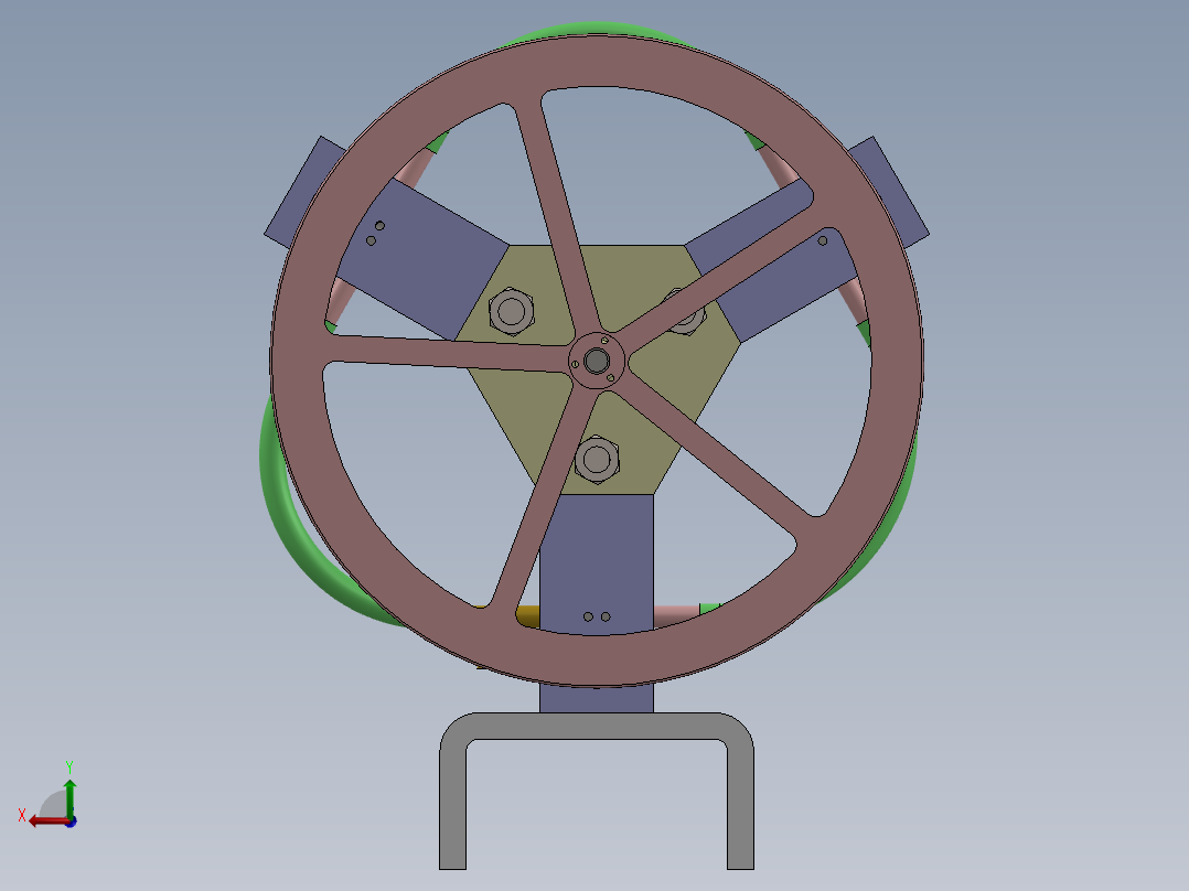 3缸摆动蒸汽机3-cylinder-oscillating-steam-engine-模型格式为 sw stp后视图