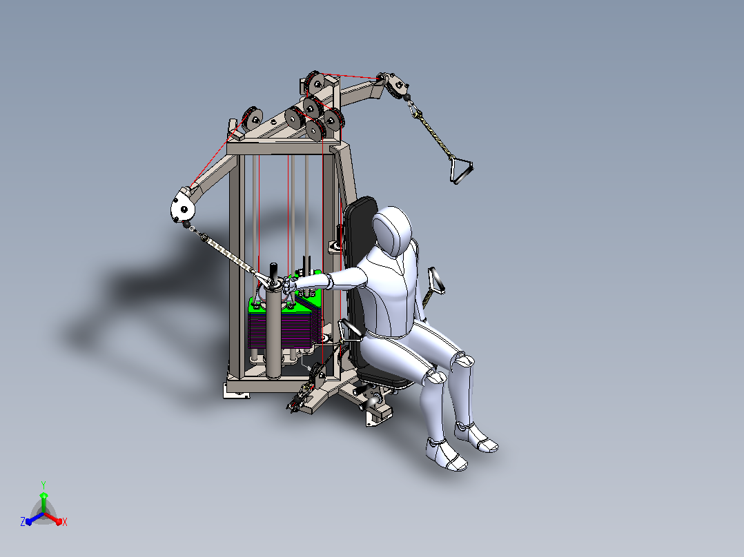 胸部健身器械3D数模图纸 Solidworks设计正等轴测图
