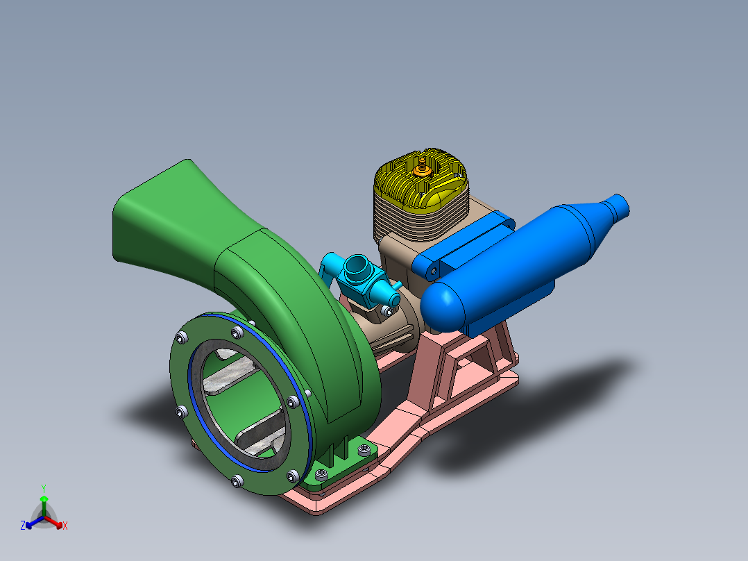 Engine Blower鼓风机3D数模图纸 Solidworks设计正等轴测图