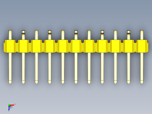 彩色公排针 100mil 2.54mm 系列-DS1022_yellow_11p_100mil_Type_SMT_R2_rev1.0俯视缩略图