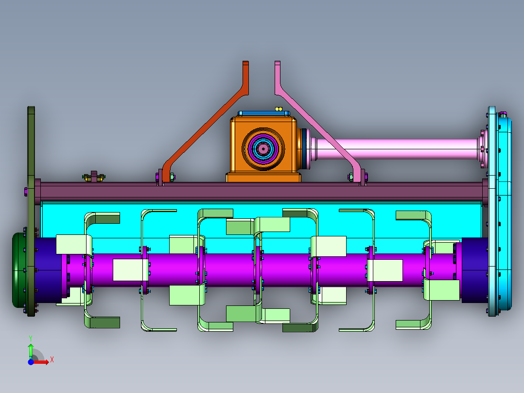 牵引式单轴土地旋耕松土机前视图