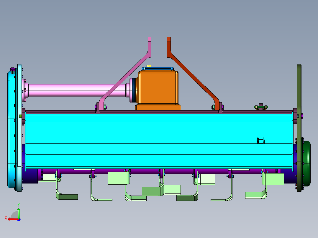 牵引式单轴土地旋耕松土机后视图