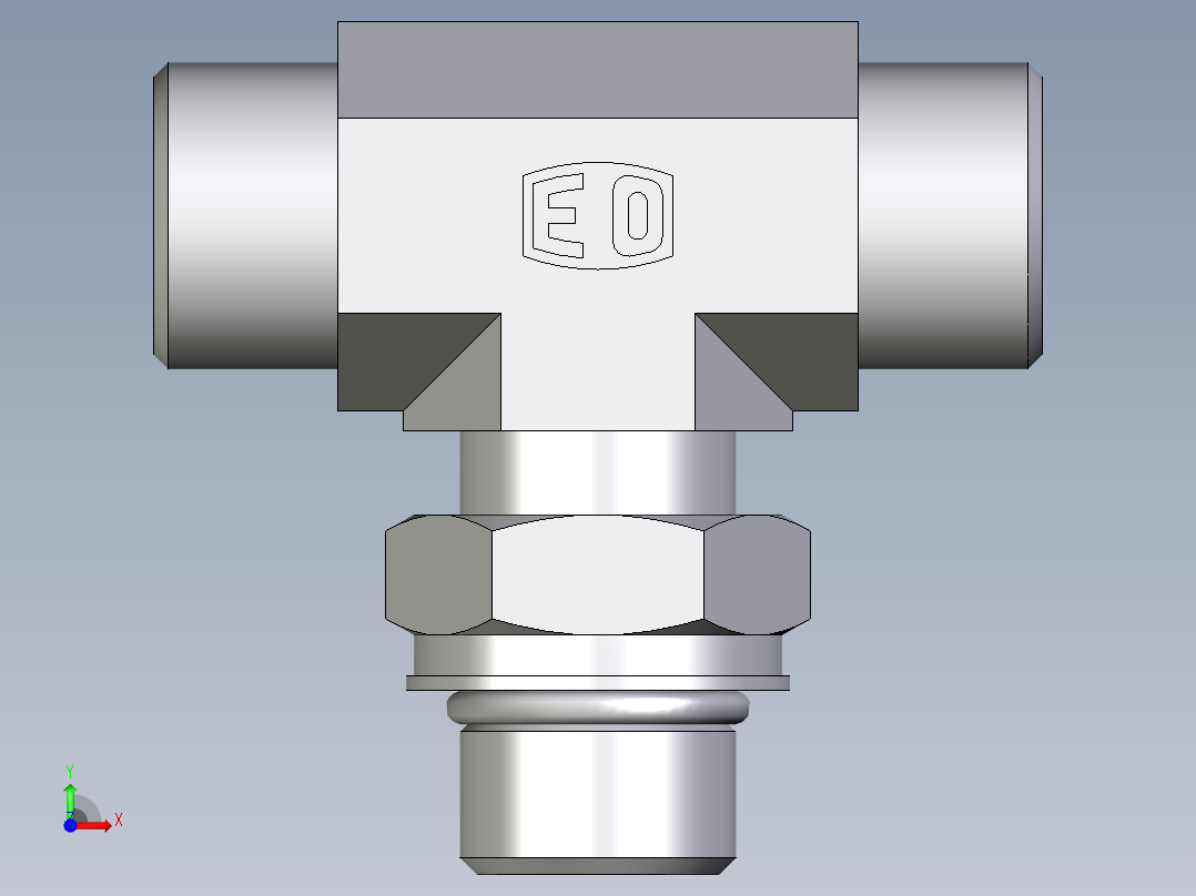 卡套式工业通用硬管接头EO_Adjustable_locknut_branch_tee_TEE12SMOROMDCF前视图