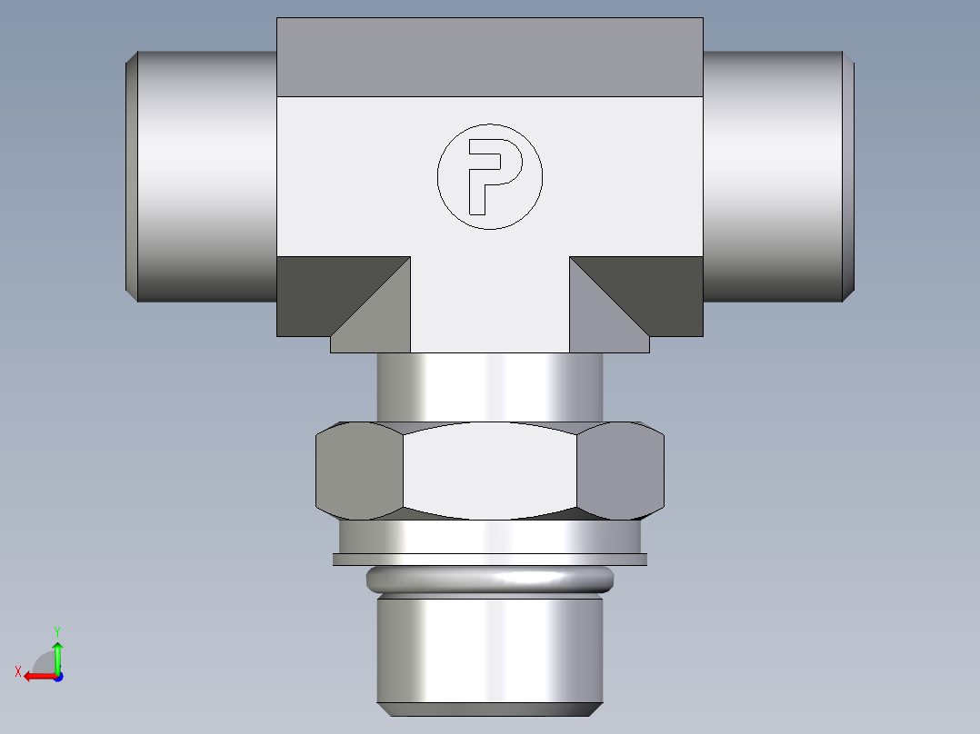 卡套式工业通用硬管接头EO_Adjustable_locknut_branch_tee_TEE12SMOROMDCF后视图