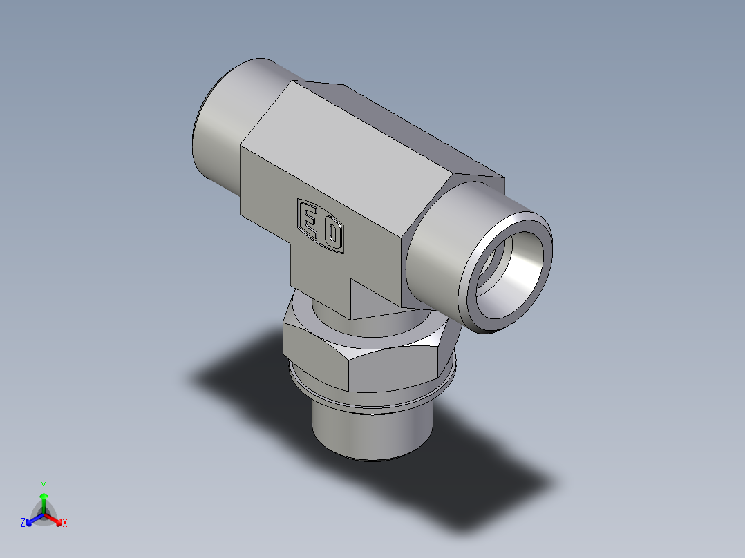 卡套式工业通用硬管接头EO_Adjustable_locknut_branch_tee_TEE12SMOROMDCF正等轴测图