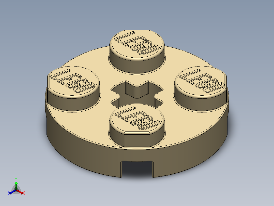 乐高零件 4032 板 2 x 2 圆形-4032 Tan Plate 2 x 2 Round正等轴测图