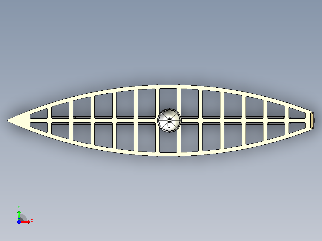 奋进号帆船设计的吊式船体前视图