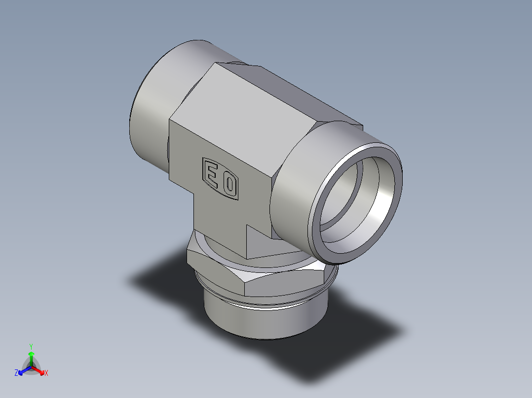 卡套式工业通用硬管接头EO_Adjustable_locknut_branch_tee_TEE38SMOROMDCF正等轴测图