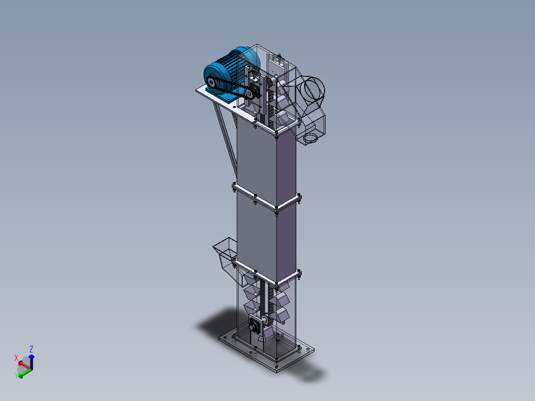 分享一套斗式提升机设计模型（SW2014含所有特征）正等轴测图