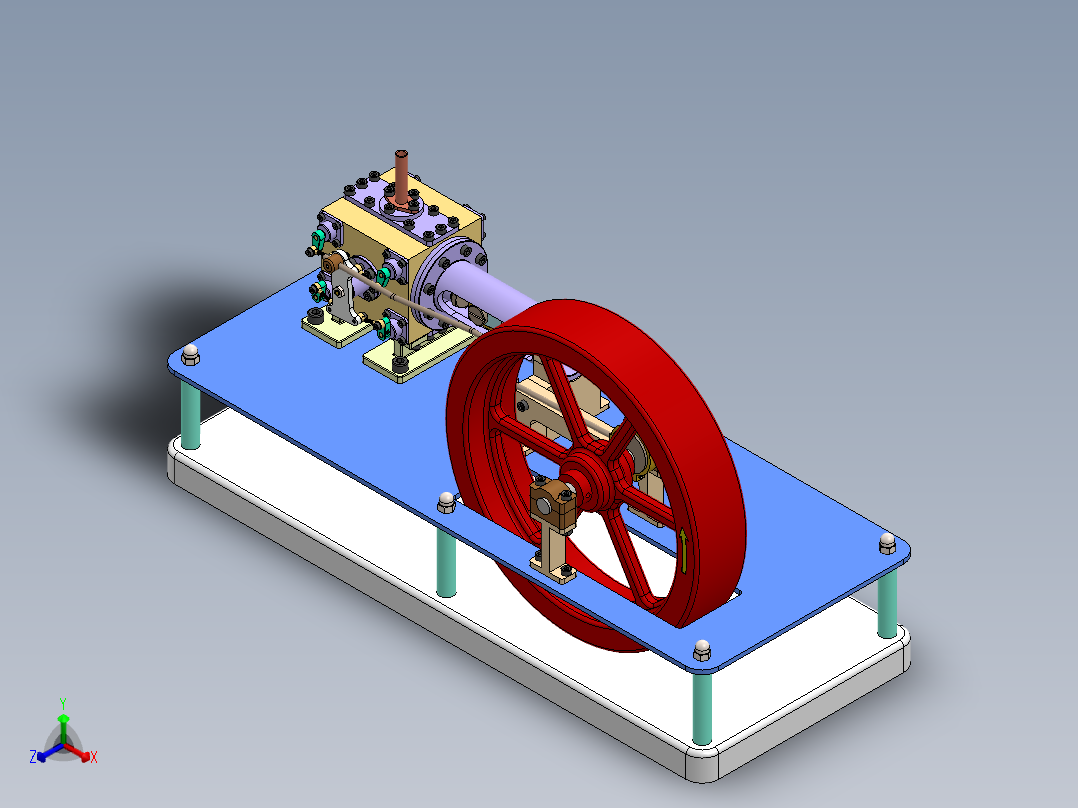 蒸汽机simplified-corliss-steam-engine-2837-模型格式为 stp sw正等轴测图