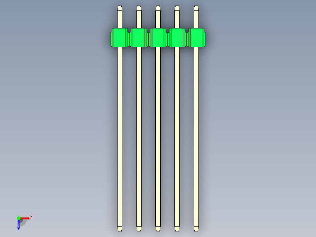 彩色公头100mil（2.54mm）系列-DS1021_green_1x05p_100mil_Type43_rev1.0俯视图