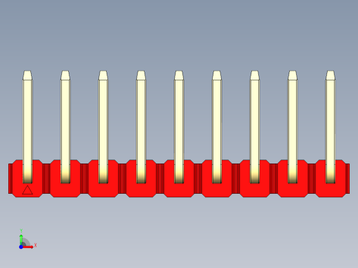 彩色公排针 100mil 2.54mm 系列-DS1022_red_09p_100mil_TypeU_rev1.0前视缩略图