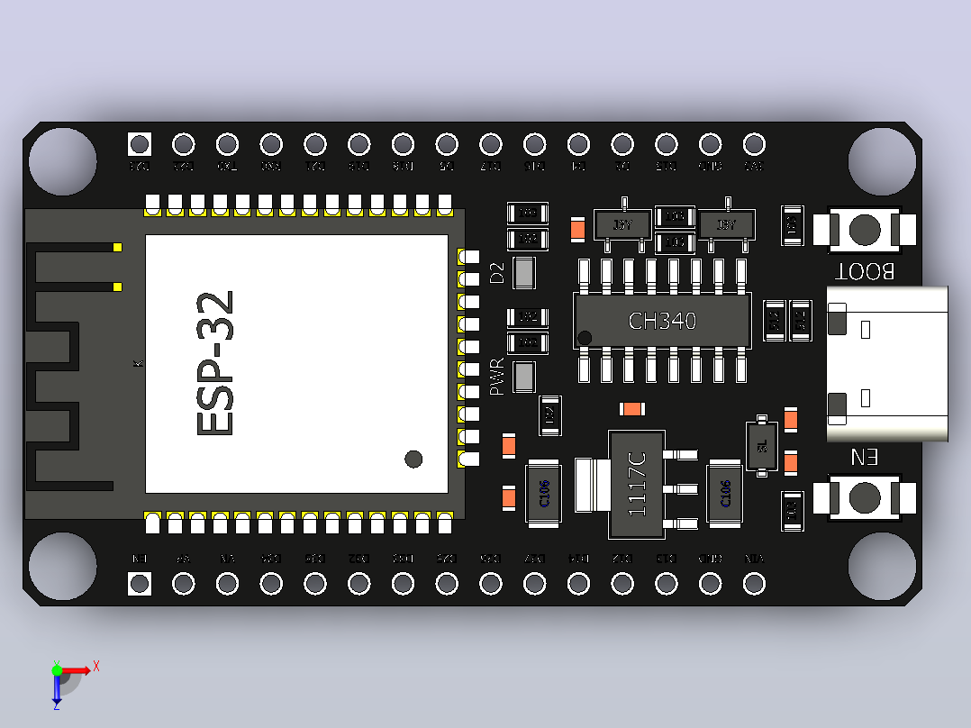 ESP32 (CH340)电路板俯视图