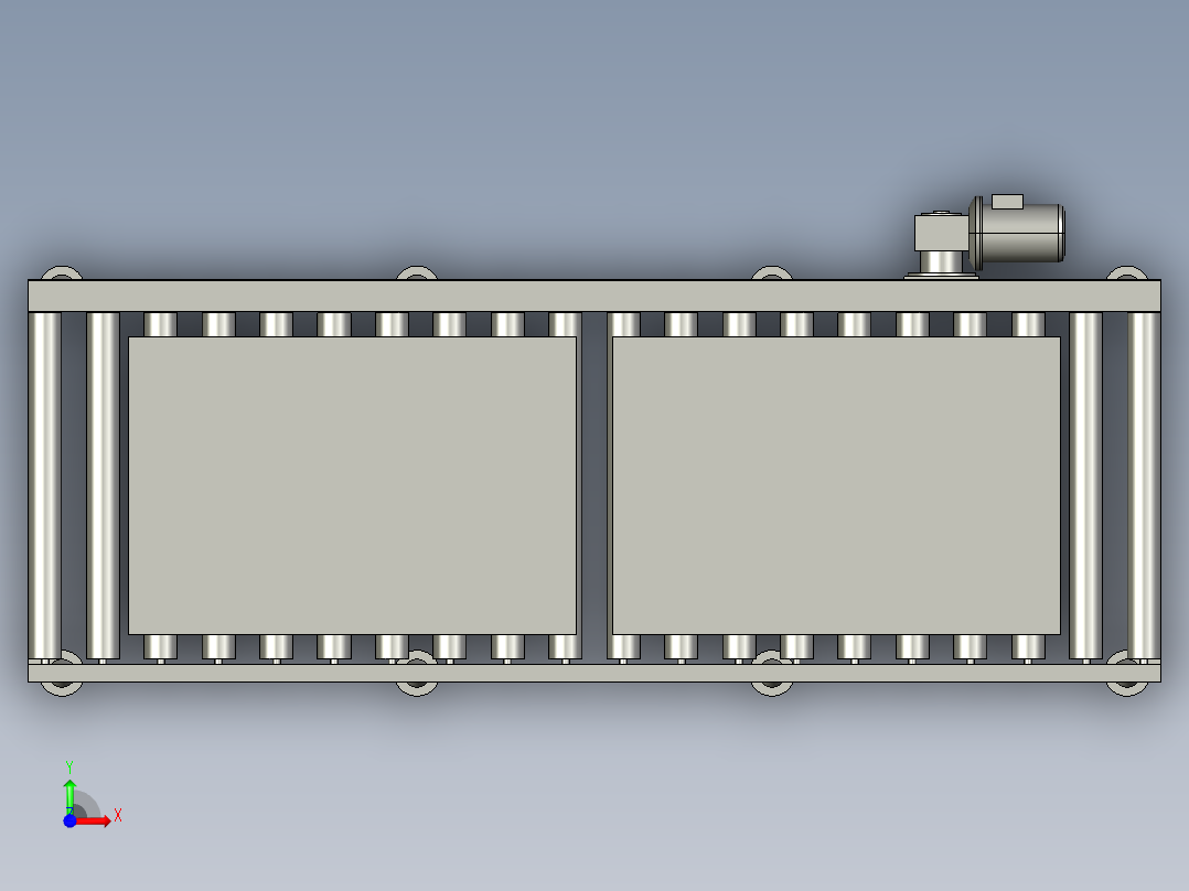 动力滚筒输送平台3D模型 (1)前视图