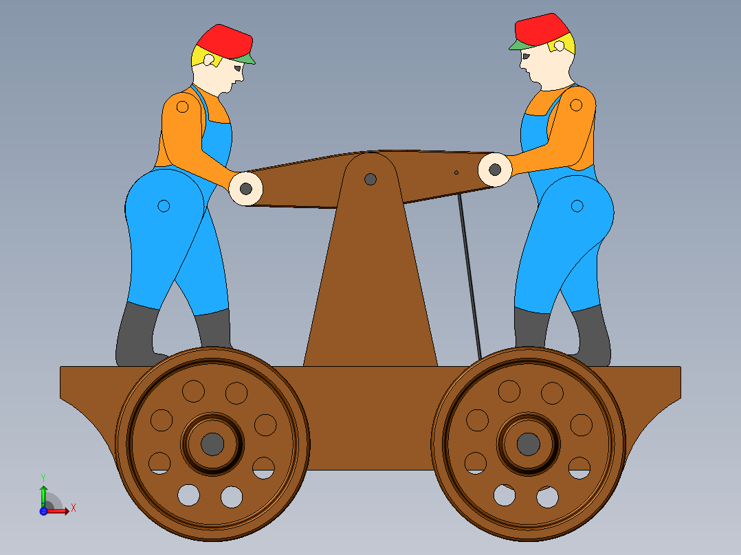 推着手推车的工人前视图