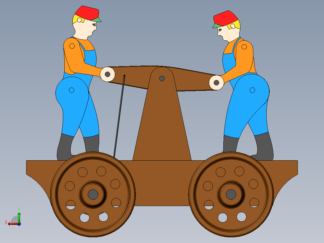 推着手推车的工人后视图