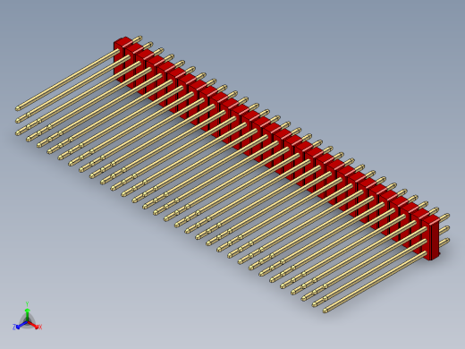彩色公头100mil（2.54mm）系列-DS1021_red_3x30p_100mil_Type43_rev1.0正等轴测缩略图