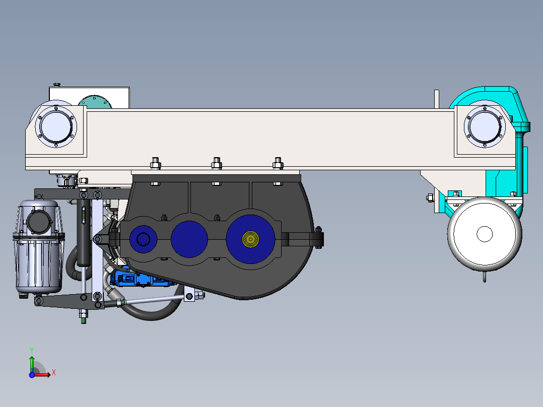 带液压升降驱动的桥起重机小车前视图