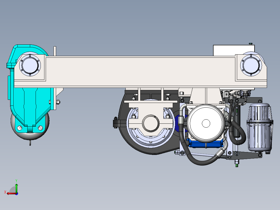 带液压升降驱动的桥起重机小车后视图