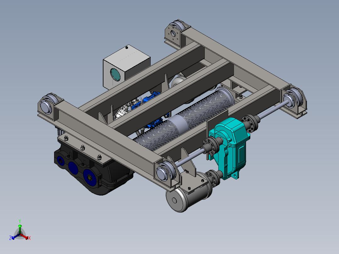 带液压升降驱动的桥起重机小车正等轴测图