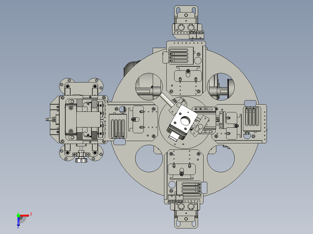 四工位分度盘旋转工作模型图1俯视图