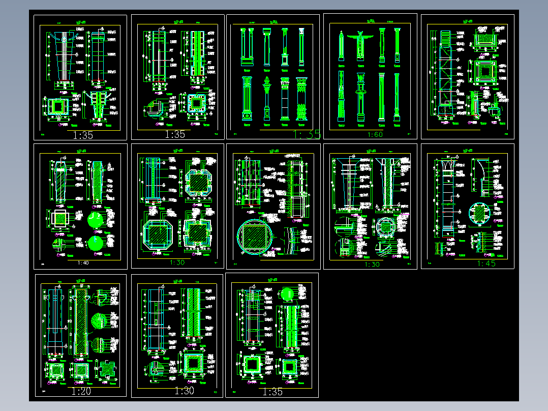 13个柱装饰建筑CAD图纸详图剖面图大样图