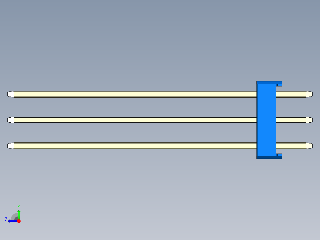 彩色公头100mil（2.54mm）系列-DS1021_blue_3x25p_100mil_Type43_rev1.0右视图