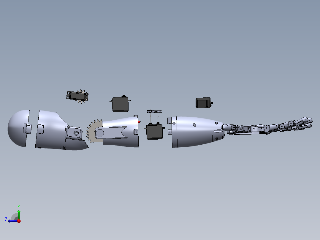 Bionic hand仿生手爆炸模型3D图纸 Solidworks设计右视图
