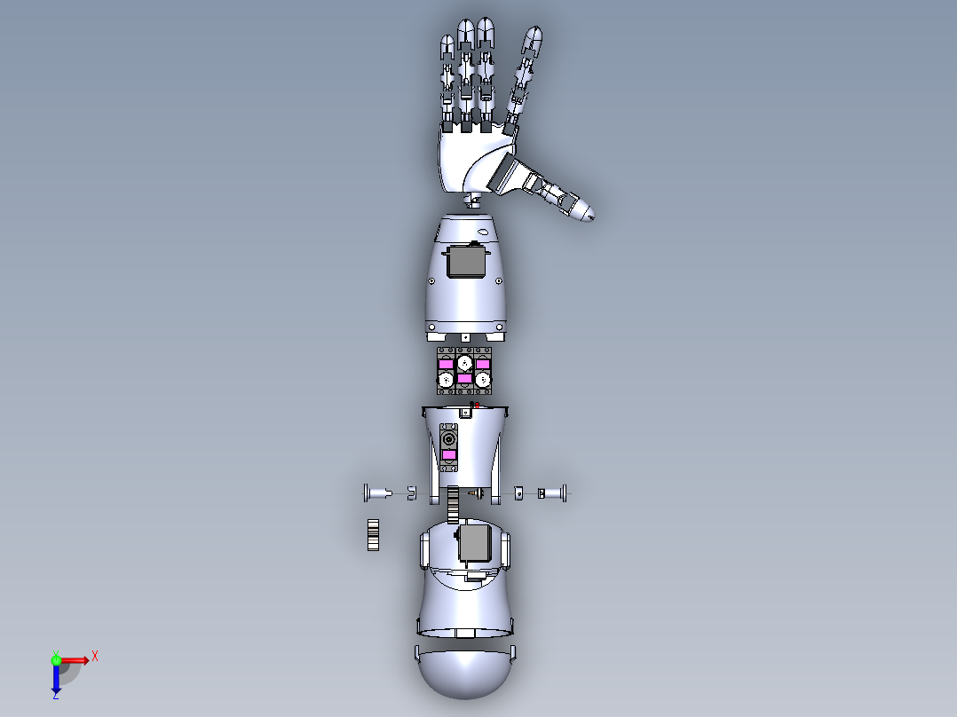 Bionic hand仿生手爆炸模型3D图纸 Solidworks设计俯视图