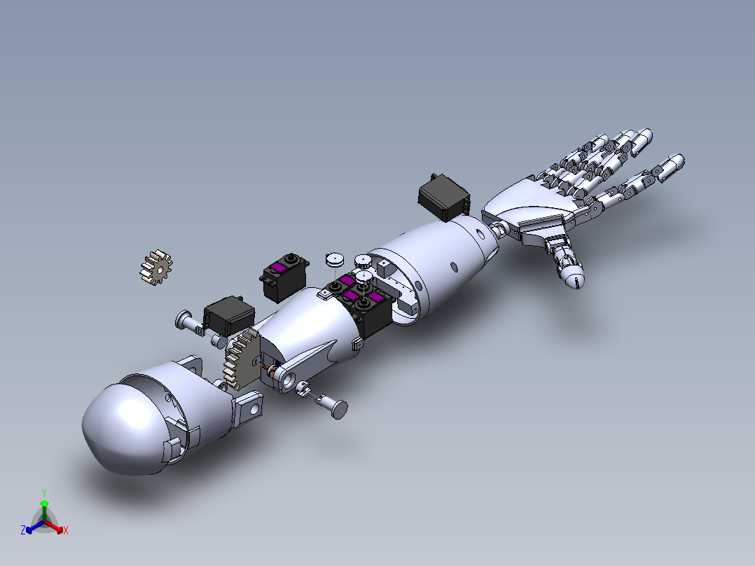 Bionic hand仿生手爆炸模型3D图纸 Solidworks设计正等轴测图