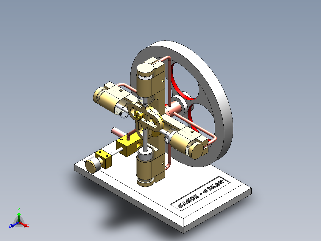 蒸汽机four-cylinder-steam-engine-2831-模型格式为 sw正等轴测图