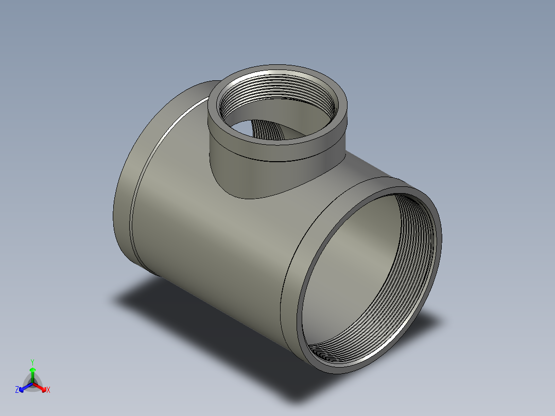 螺纹管三通-异径 DN100-DN65正等轴测图