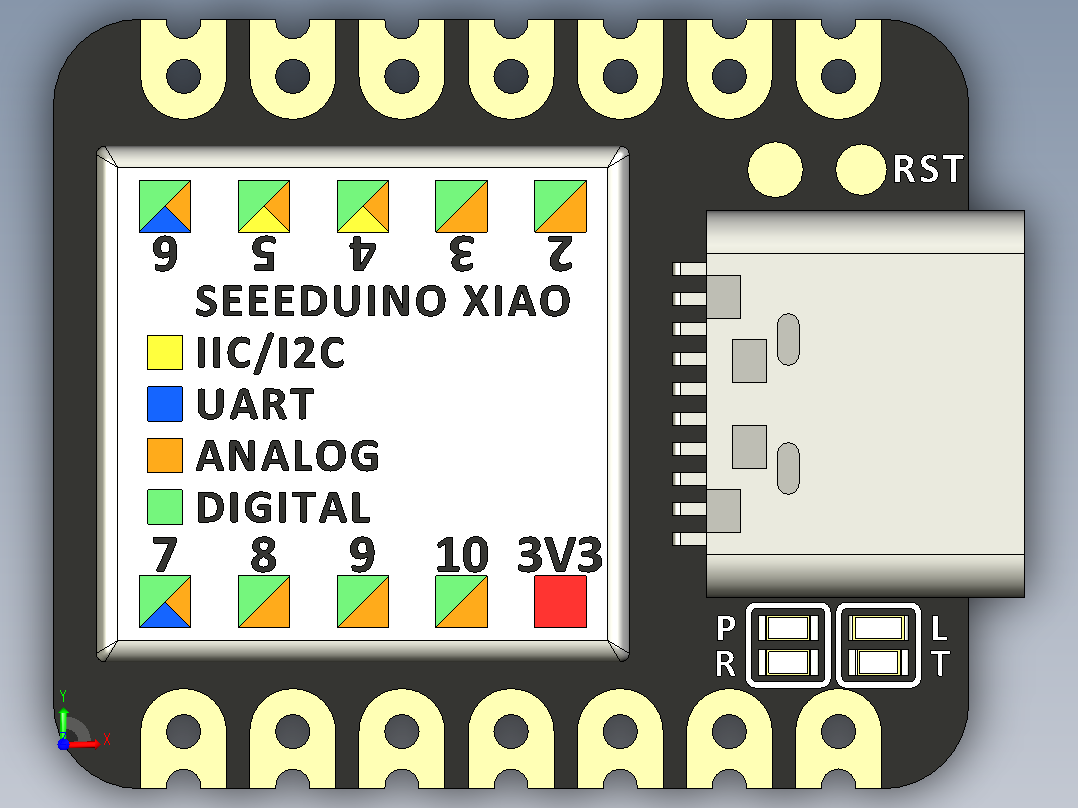 Seeed Studio XIAO SAMD21采用Microchip SAMD21G18芯片，是一款超小型高性能通用开发板前视图