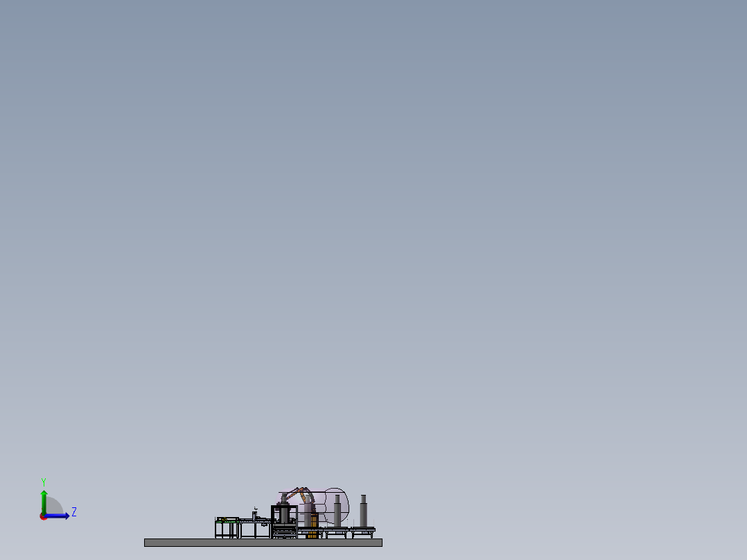 包装袋自动压包码垛输送线3d图纸 机器人包装袋分类输送线3D模型左视图