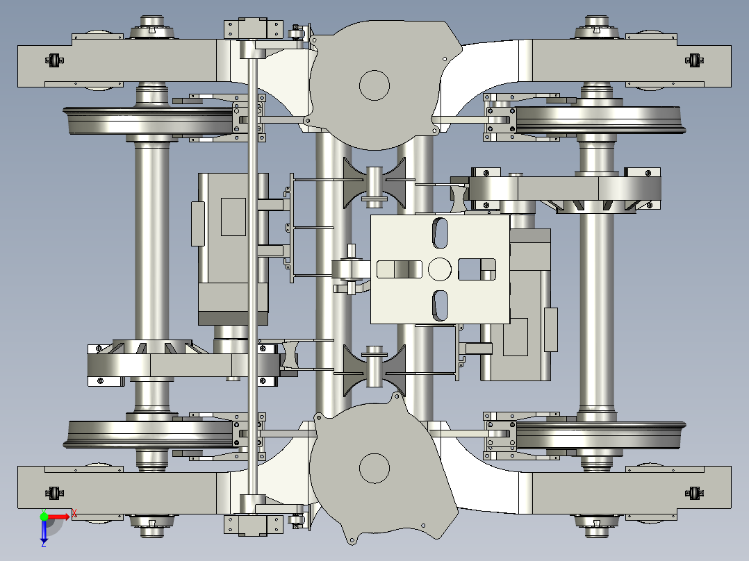 低地板独立旋转车轮动力转向架设计俯视图