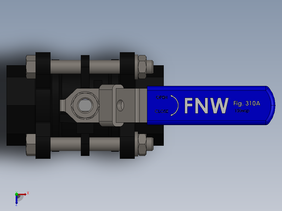 FNW-FNW311AH三片式内螺纹球阀俯视图