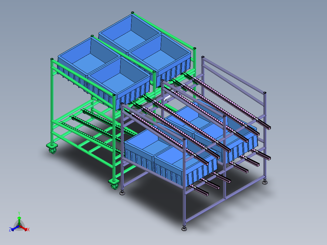 E243 精益管货架料架正等轴测图