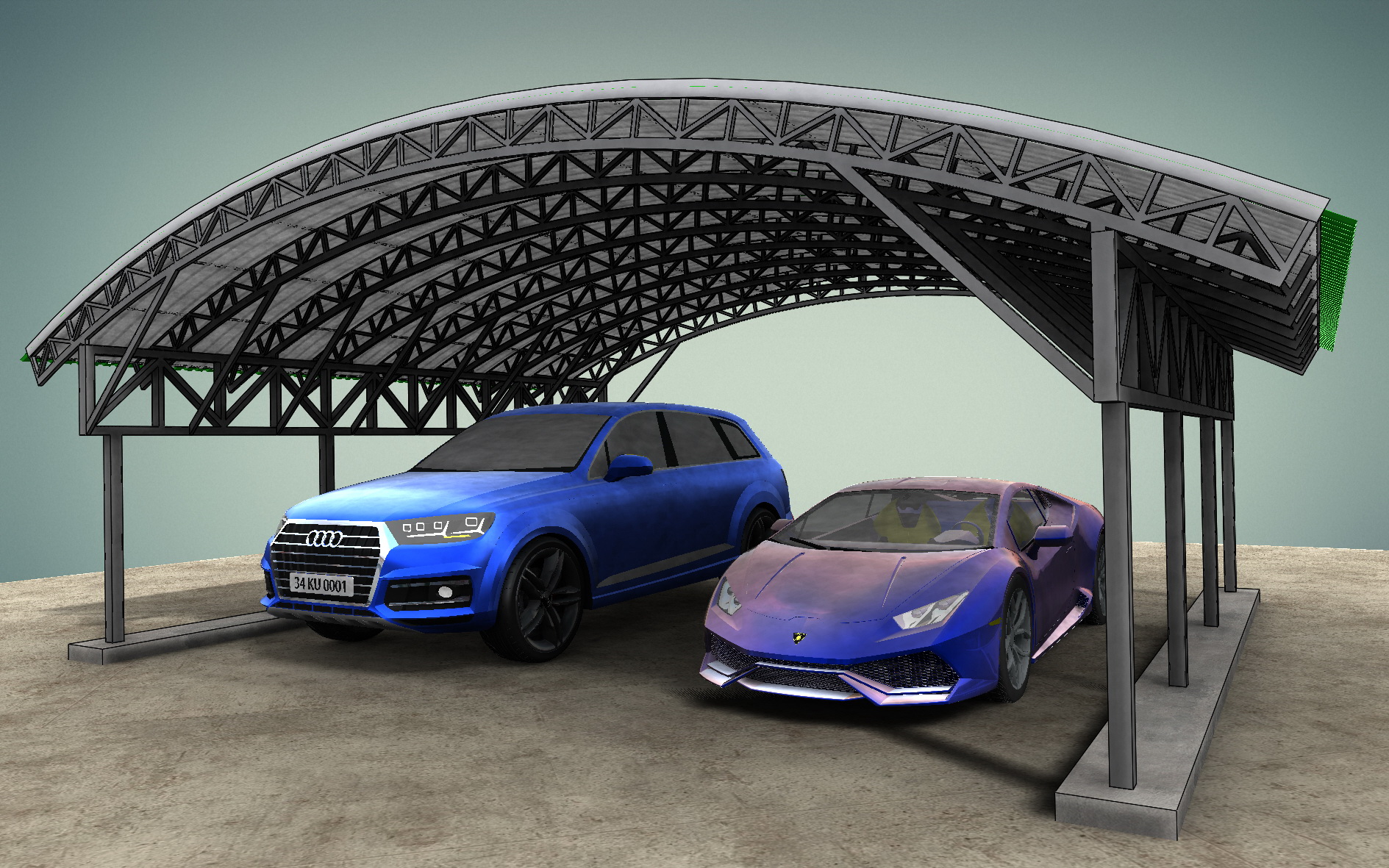 Carport mod停车棚3D数模图纸 STEP格式