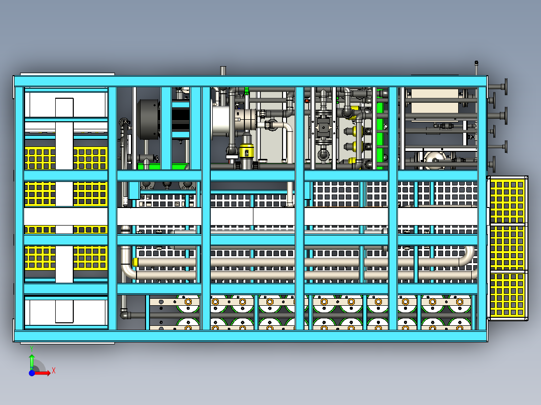 高压反渗透设备装置图-DTRO设备三维模型前视图